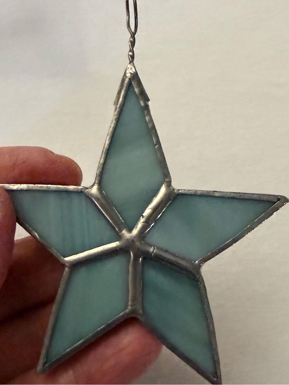Like New (Worn Once) Vintage Handmade Blue Stained Glass Star w/ Silver Pendant